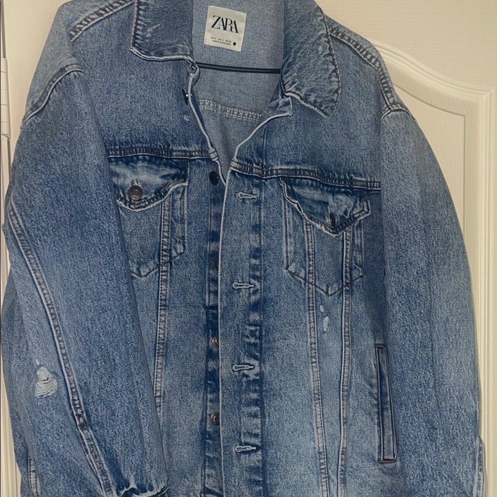 Zara Distressed Blue Denim Jacket